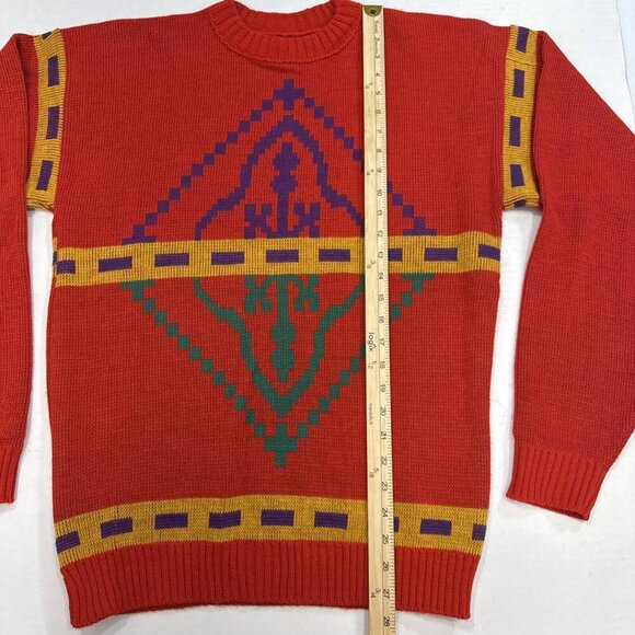 Le Tigre Coogi Style Vintage Knit Cosby Aztec Printed Sweater Red Medium - Picture 4 of 12